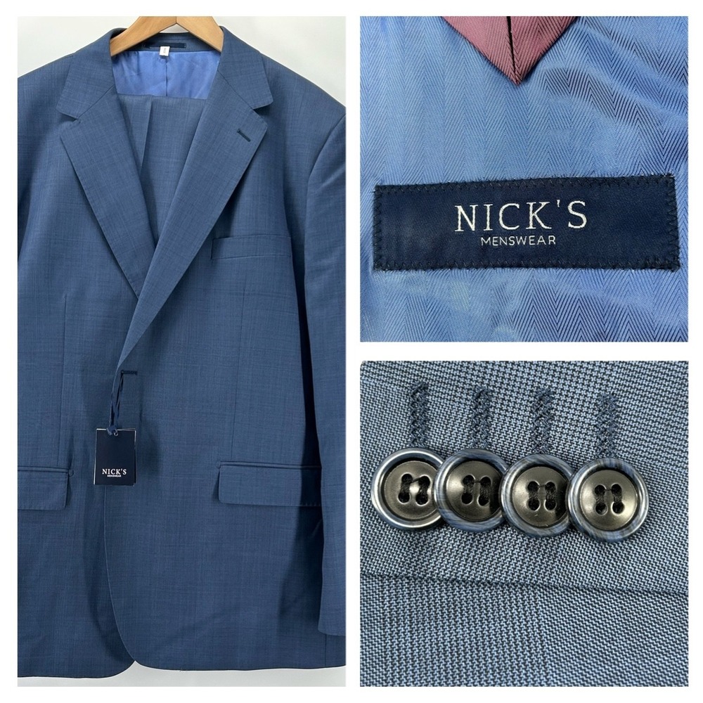 Nick's Menswear Suit Men 52L Blue 100% Wool Super 130s Venezia New With Tags